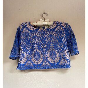 The Jetset Diaries Women's Medium Sunset Lace Top Majorelle Open Back Blue New